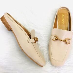 Lisa Vicky‎ White Leather Loafers Mules | Size 9M | Zip-V Slip-On Flats